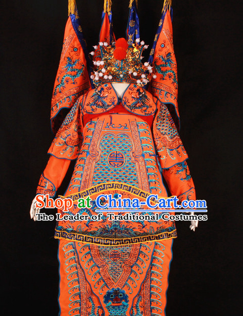 Orange China Beijing Opera Chinese Peking Opera Costume Embroidered Robe Military General Opera Costumes Complete Set