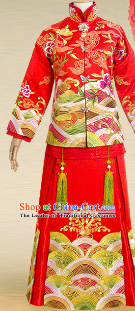 Chinese Traditional Wedding Dresses Bridal Wedding Gown Embroidered Phoenix Cloth