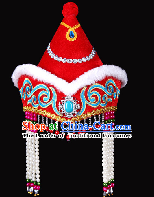 Chinese Handmade Mongolian Women Headwear Minority Mongol Hat Mongolia Headpieces Headband