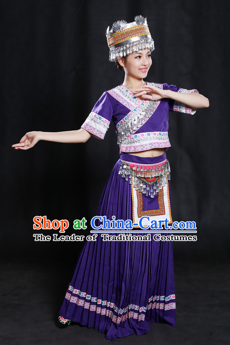 Chinese Yi Lao Miao Zhuang Bai Yao Minority Women Dresses Ethnic Clothing Minority Dance Costume Minority Dress Complete Set