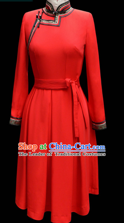 Red Mongolian Minority Empress Mongol Mongolia Princess Clothing Ethnic Traditional Costumes Complete Set