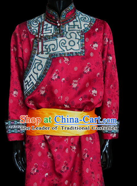 Asian Mongolian Minority Emperor Mongol Long Robe Mongolia Prince Clothing Ethnic Traditional Costumes Complete Set