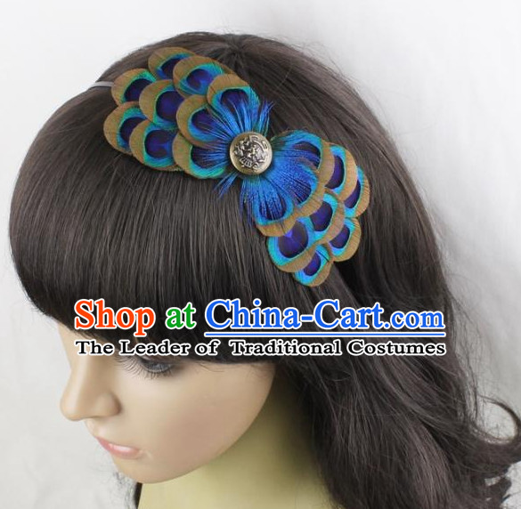 Handmade Peacock Feather Hair Pin Hair Accessory Headwear Hair Accessorie Head Dress Head Piece Jewel Hat Set