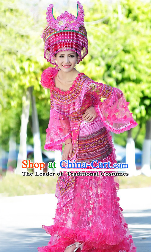 Hmong Women Minority Dresses Miao Girls Clothing Ethnic Miao Minority Dance Costume Minority Dress Dance Miao Costumes and Hat Complete Set