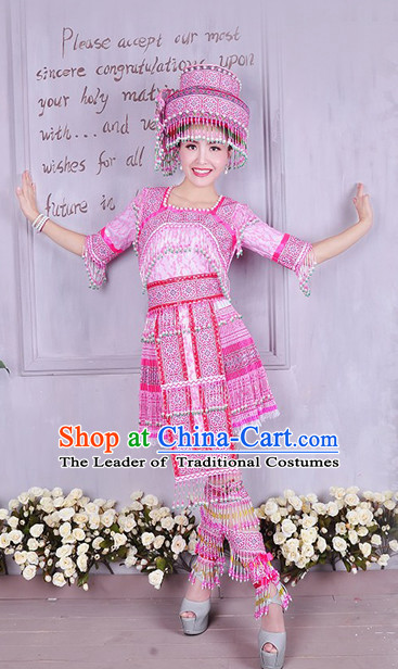 Hmong Women Minority Dresses Miao Girls Clothing Ethnic Miao Minority Dance Costume Minority Dress Dance Miao Costumes and Hat Complete Set