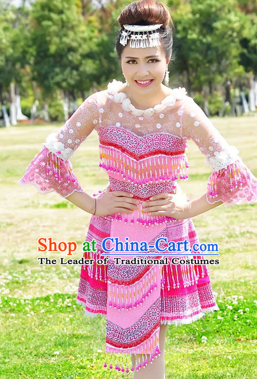 Hmong Women Minority Dresses Miao Girls Clothing Ethnic Miao Minority Dance Costume Minority Dress Dance Miao Costumes and Hat Complete Set