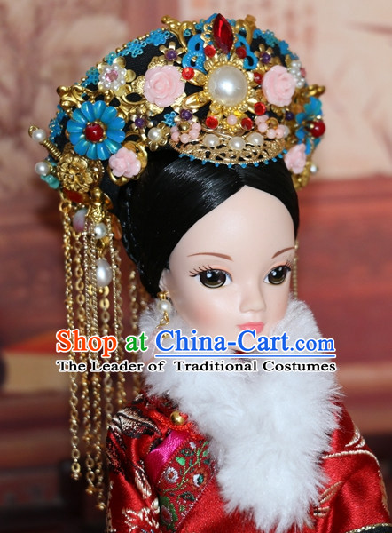 Traditional Chinese Qing Empress Headpiece Princess Headdress Palace Hair Decorations Royal Hair Sticks Head Gear Hair Decoration Set