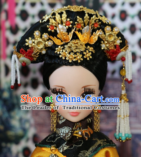 Traditional Chinese Women Qing Empress Headpiece Princess Headdress Palace Hair Decorations Royal Hair Sticks Head Gear Hair Decoration Set