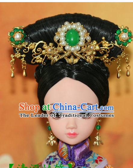 Traditional Chinese Qing Empress Headpiece Princess Headdress Palace Hair Decorations Royal Hair Sticks Head Gear Hair Decoration Set