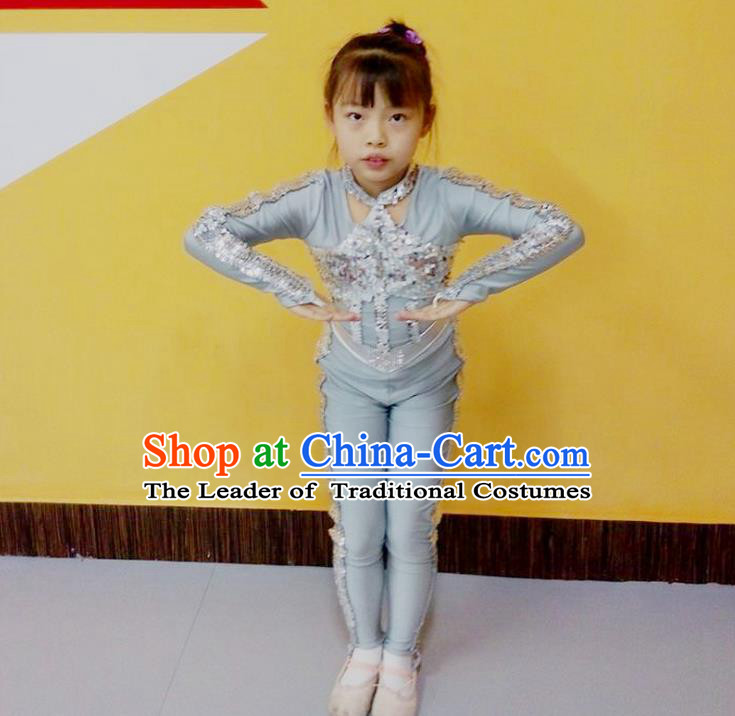 Traditional Chinese Yangge, Children Fan Dancing Wholesale Costume, Folk Dance Yangko Costume Dancewear for Kids