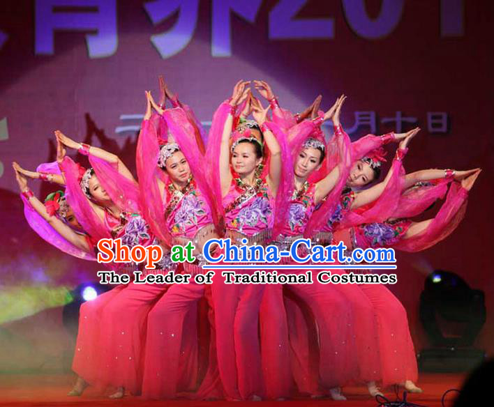 Traditional Chinese Yangge, Fan Dancing Wholesale Costume, Folk Dance Yangko Costume, Traditional Chinese Nationality Dancewear for Women