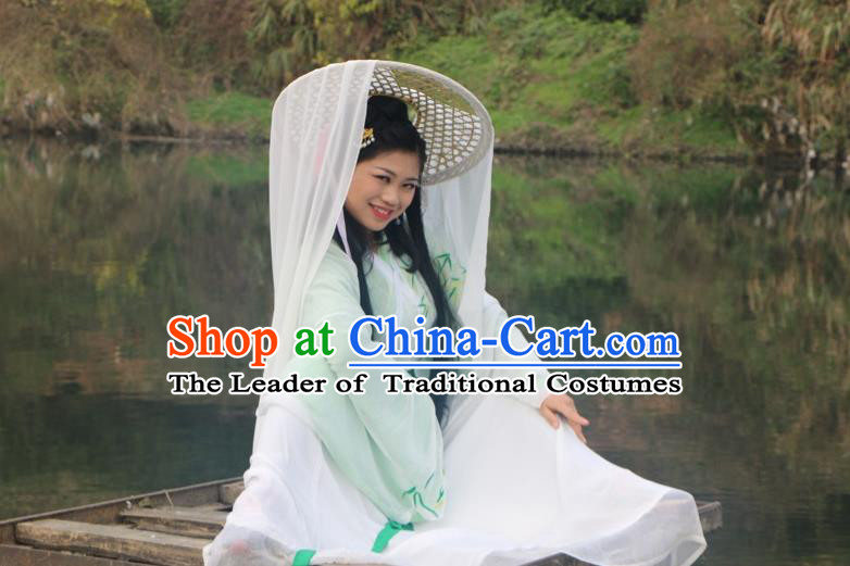 Traditional Chinese Acient Swordswoman Hats, Swordswomen Mask Veil Headwear, Bamboo Hat for Women