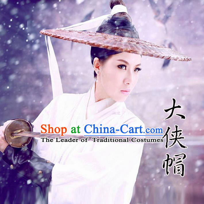 Traditional Chinese Acient Swordswoman Hats, Swordswomen Mask Veil Headwear, Bamboo Hat for Women