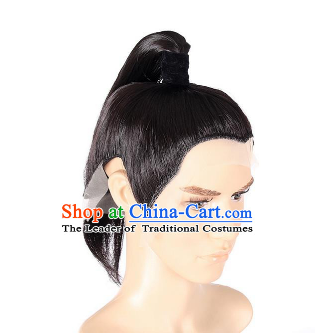 Chinese Ancient Swordsman Long Wig Set, Traditional Chinese Wig Hoods for Men