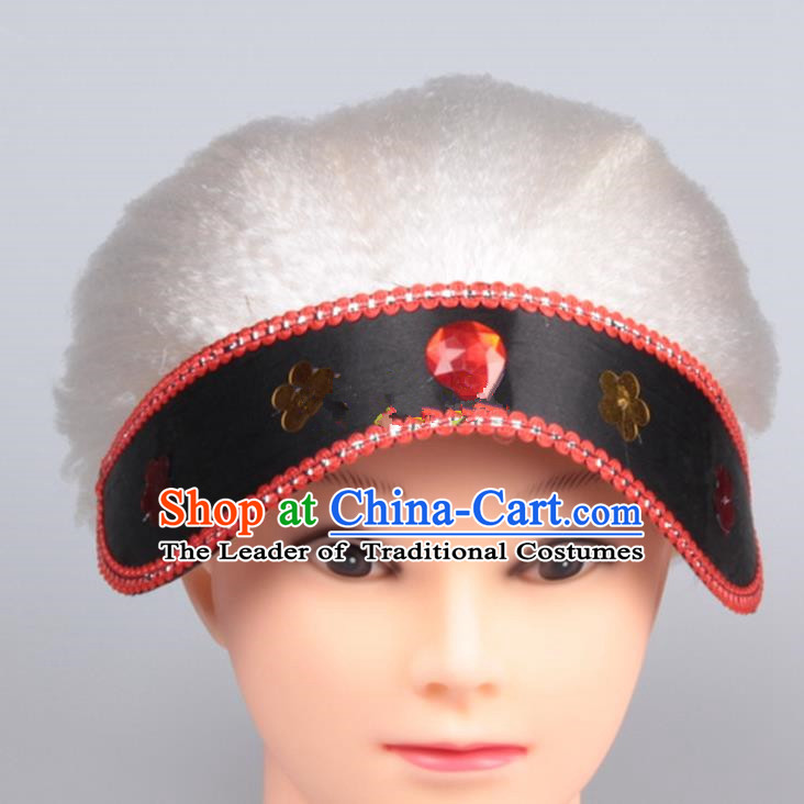 Chinese Ancient Opera Old Women Long Wig Set, Traditional Chinese Han Dynasty Hats Wig Hoods for Women