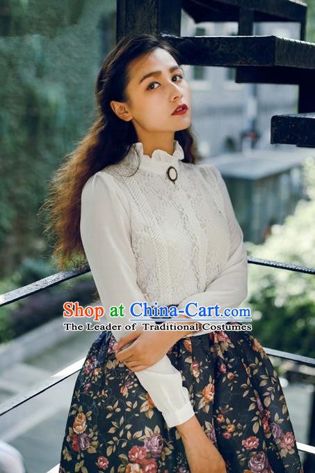 Traditional Classic Women Clothing Base Shirt, Traditional Classic Restoring Ancient Lace Silk Chiffon Unlined Upper Garment Collar Blouse for Women