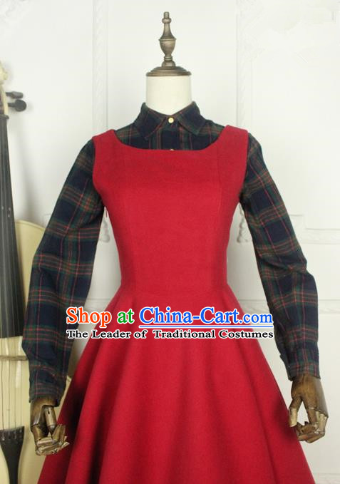 Traditional Classic Women Clothing, Traditional Classic Woolen One-piece Dress, British Restoring Ancient Vest Wool Long Skirt Complete Set for Women