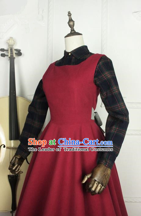 Traditional Classic Women Clothing, Traditional Classic Woolen One-piece Dress, British Restoring Ancient Vest Wool Long Skirt Complete Set for Women