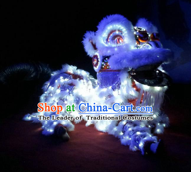 World Lion Dance Competition Red Fur Hoksan Lion Head Adult Size Costumes Complete Set, Led Light Lion Dance Costume for Men