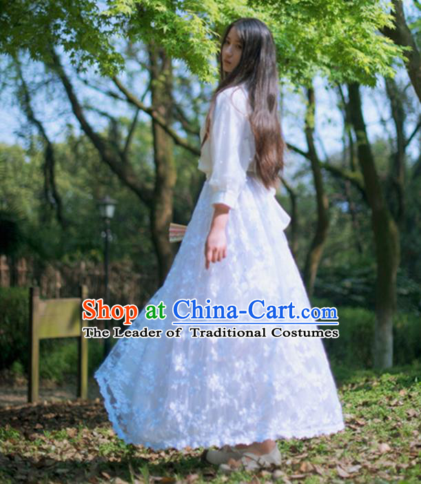 Traditional Classic Elegant Women Costume Bust Skirt, Restoring Ancient Princess Embroidery Lace Long Giant Swing Skirt for Women