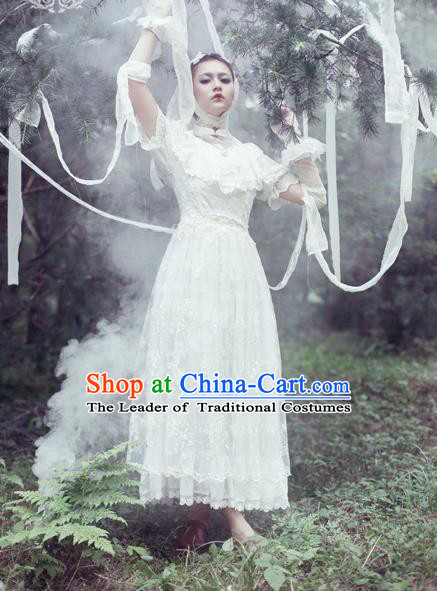 Traditional Classic Elegant Women Costume Palace Heavy Lace One-Piece Dress, Restoring Ancient Princess Royal Long Dress for Women