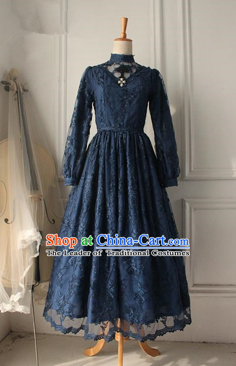 Traditional Classic Elegant Women Costume Palace One-Piece Dress, Restoring Ancient Gothic Princess Royal Lace Long Dress for Women