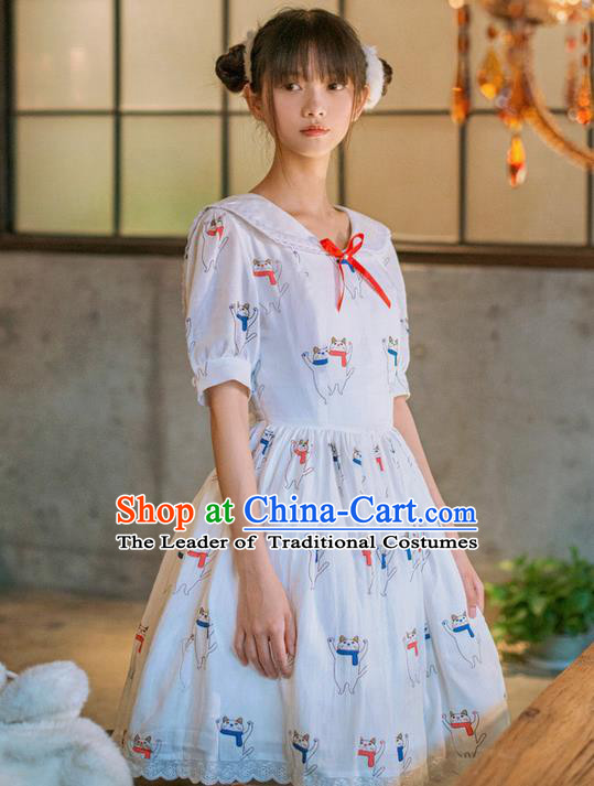 Traditional Classic Elegant Women Costume One-Piece Dress, British Restoring Ancient Princess Sweetheart Sailor Collar Dress for Women