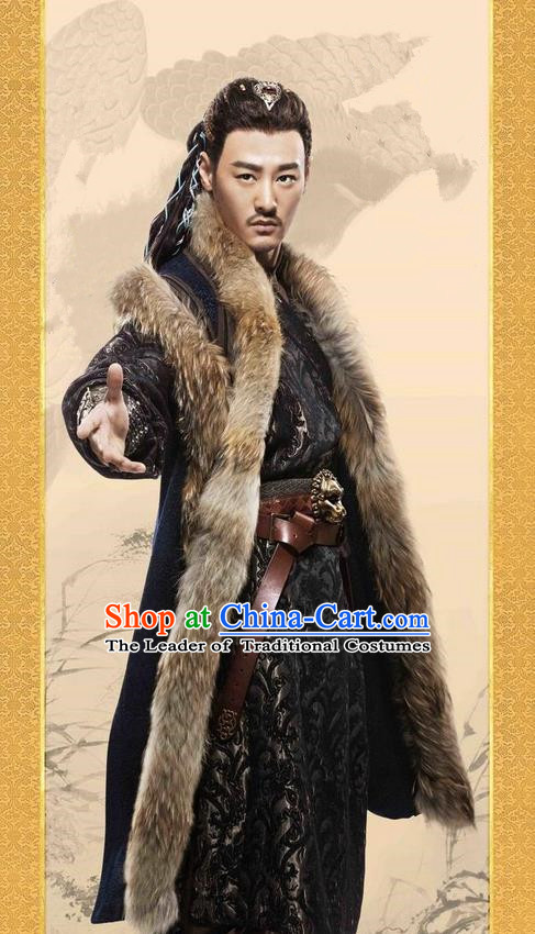 Traditional Ancient Chinese Minority Nationality Costumes, Ancient Chinese Nationality Cosplay Aristocrat Swordsmen Knight Costume Complete Set for Men