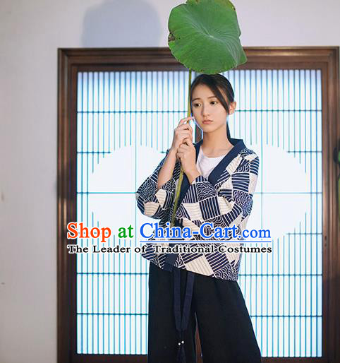 Traditional Japanese Restoring Ancient Kimono Costume Crane Smock, China Modified Double Side Short Cardigan for Women