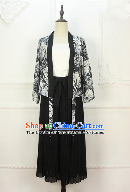 Traditional Japanese Restoring Ancient Kimono Costume Crane Smock, China Modified Double Side Short Cardigan for Women