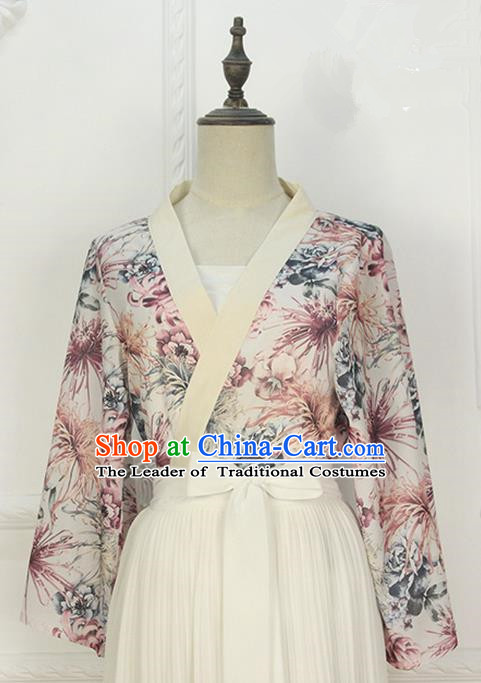 Traditional Japanese Restoring Ancient Kimono Costume Crane Smock, China Modified Double Side Short Cardigan for Women