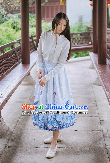 Traditional Classic Chinese Elegant Women Costume Han Dynasty Crane Dress, Chinese Hanfu Restoring Ancient Princess Dark Fringe Bust Skirt for Women