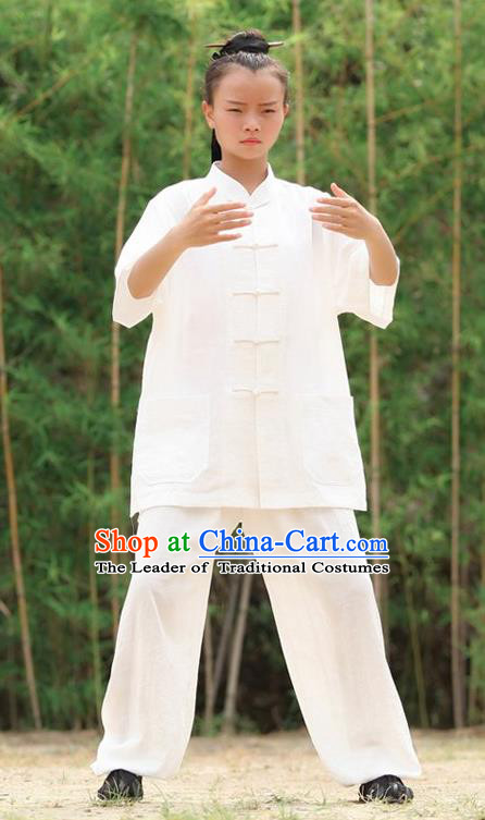 Traditional Chinese Wudang Uniform Taoist Nun Uniform Kungfu Kung Fu Clothing Clothes Pants Shirt Supplies Wu Gong Outfits, Chinese Short-Sleeve Tang Suit Wushu Clothing Tai Chi Suits Uniforms for Women