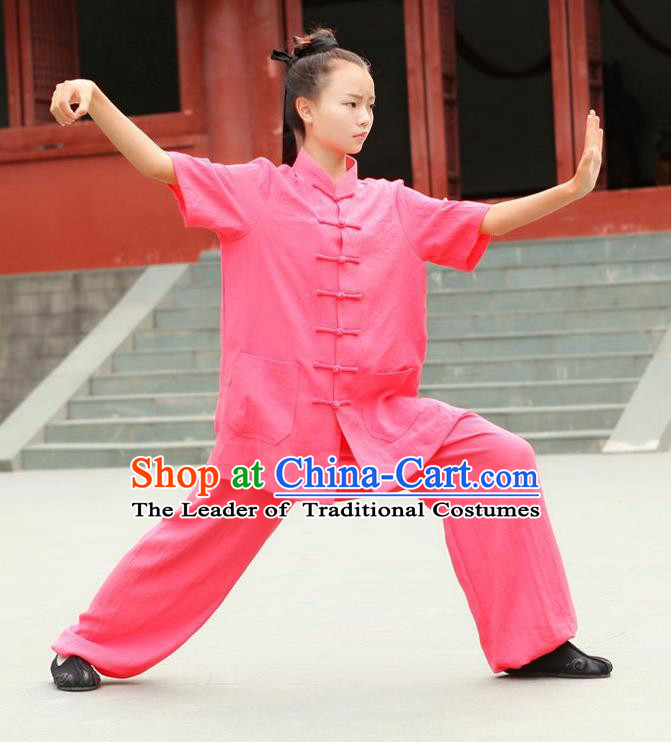 Traditional Chinese Wudang Linen Uniform Taoist Nun Uniform Kungfu Kung Fu Clothing Clothes Pants Shirt Supplies Wu Gong Outfits, Chinese Short-Sleeve Tang Suit Wushu Clothing Tai Chi Suits Uniforms for Women