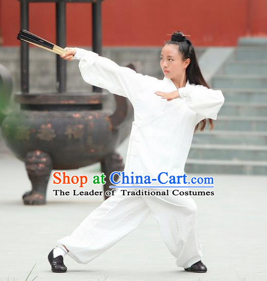 Traditional Chinese Wudang Uniform Taoist Nun Uniform Linen Priest Frock Kungfu Kung Fu Clothing Clothes Pants Slant Opening Shirt Supplies Wu Gong Outfits, Chinese Tang Suit Wushu Clothing Tai Chi Suits Uniforms for Women