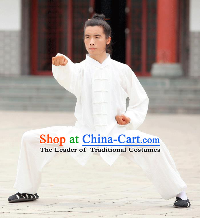 Traditional Chinese Wudang Uniform Taoist Uniform Linen Priest Frock Kungfu Kung Fu Clothing Clothes Pants Slant Opening Shirt Supplies Wu Gong Outfits, Chinese Tang Suit Wushu Clothing Tai Chi Suits Uniforms for Men