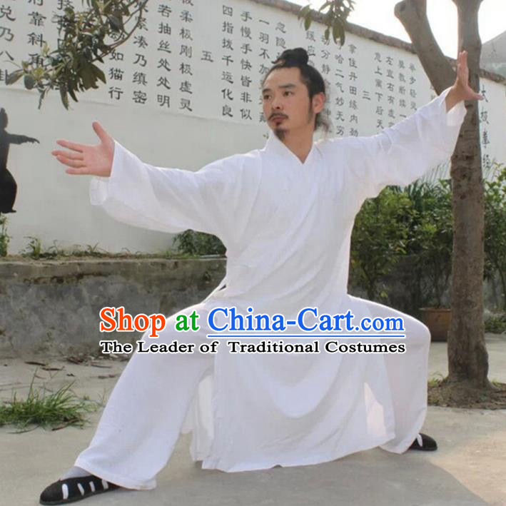 Traditional Chinese Wudang Uniform Taoist Uniform Linen Priest Frock Kungfu Kung Fu Clothing Clothes Pants Slant Opening Shirt Supplies Wu Gong Outfits, Chinese Tang Suit Wushu Clothing Tai Chi Suits Uniforms for Men