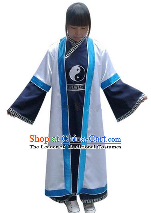 Traditional Chinese Wudang Silk Uniform Taoist Nun Uniform Yin Yang Priest Frock Kungfu Kung Fu Clothing Clothes Martial Pants Shirt Supplies Wu Gong Outfits, Chinese Short-Sleeve Tang Suit Wushu Clothing Tai Chi Suits Uniforms for Women