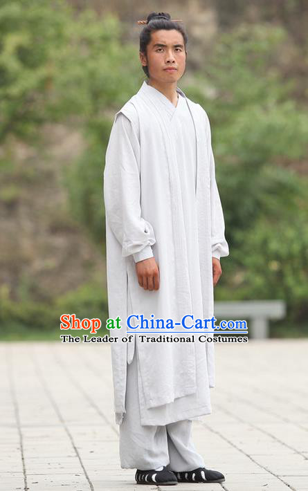 Traditional Chinese Wudang Uniform Taoist Uniform Linen Slant Opening Priest Frock Complete Set Kungfu Kung Fu Clothing Clothes Pants Slant Opening Shirt Supplies Wu Gong Outfits, Chinese Tang Suit Wushu Clothing Tai Chi Suits Uniforms for Men