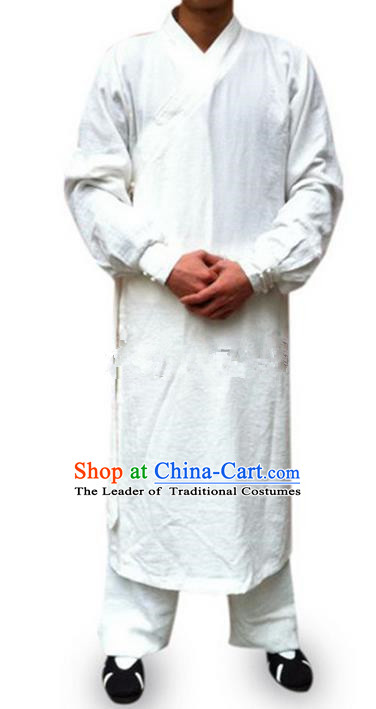 Traditional Chinese Wudang Uniform Taoist Uniform Priest Frock Complete Set Long Robe Kungfu Kung Fu Clothing Clothes Pants Slant Opening Shirt Supplies Wu Gong Outfits, Chinese Tang Suit Wushu Clothing Tai Chi Suits Uniforms for Men