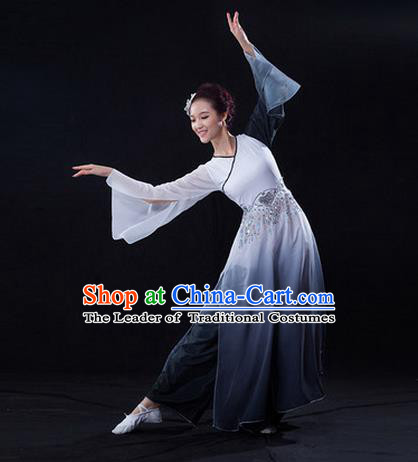 Traditional Chinese Classical Ink Painting Yangko Dance Dress, Yangge Fan Dancing Costume, Folk Dance Yangko Costume For Women