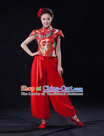 Traditional Chinese Classical Ink Painting Yangko Dance Dress, Yangge Fan Dancing Costume, Folk Dance Yangko Costume For Women