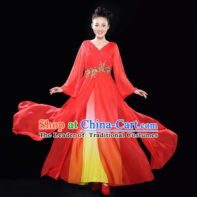 Traditional Chinese Classical Ink Painting Yangko Dance Dress, Yangge Fan Dancing Costume Chorus Suits, Folk Dance Yangko Costume for Women