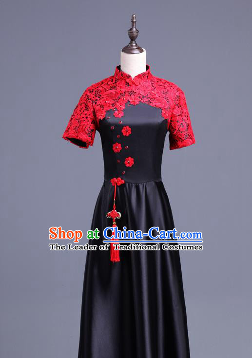 Traditional Chinese Classical Ink Painting Yangko Dance Cheongsam Dress, Yangge Fan Dancing Costume Chorus Suits, Folk Dance Yangko Costume for Women