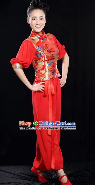 Traditional Chinese Classical Yangko Dance Dress, Yangge Fan Dancing Costume Puff Sleeve Yangko Suits, Folk Dance Yangko Costume for Women