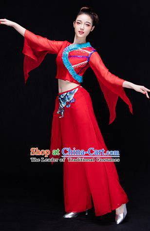 Traditional Chinese Classical Yangko Water-Sleeve Dance Dress, Yangge Fan Dancing Costume Umbrella Dance Suits, Folk Dance Yangko Costume for Women