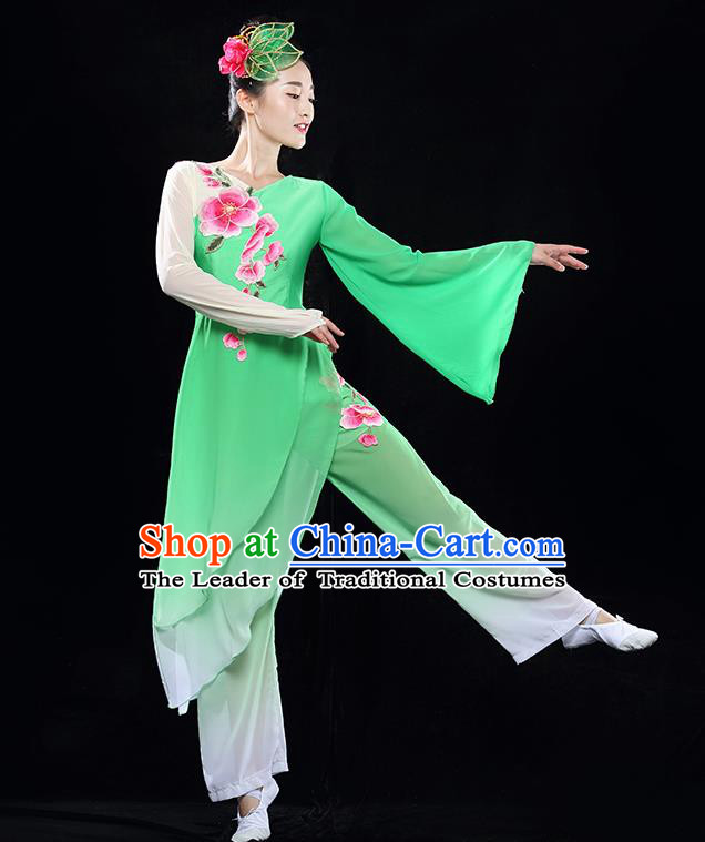 Traditional Chinese Classical Yangko Jasmine Flower Dance Dress, Yangge Fan Dancing Costume Umbrella Dance Suits, Folk Dance Yangko Costume for Women