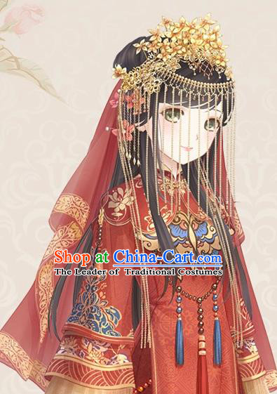 Traditional Chinese Wedding Jewelry Accessories Traditional Xiuhe Suits Wedding Bride Phoenix Headwear Wedding Hairpin Ancient Chinese Tassel Harpins for Women