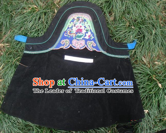 Traditional Chinese Miao Nationality Dancing Costume Apron, Hmong Female Folk Dance Ethnic Chest Wrap, Chinese Minority Nationality Handmade Embroidery Waist Pack for Women