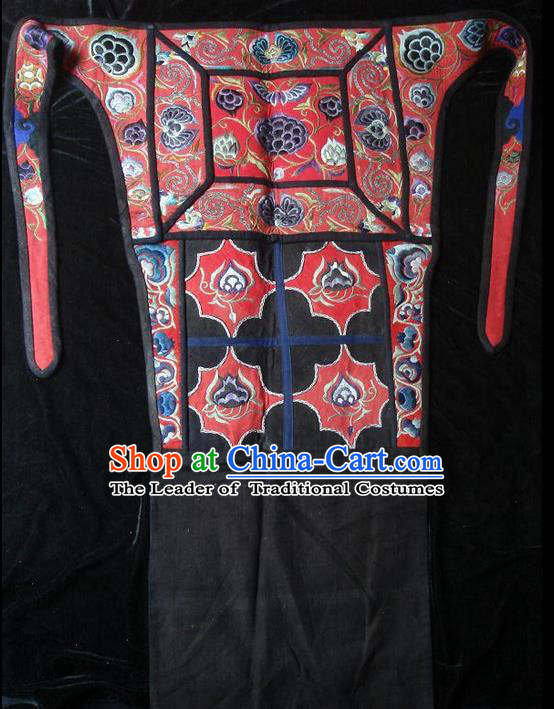 Traditional Chinese Miao Nationality Dancing Costume Apron, Hmong Female Folk Dance Ethnic Pinafore, Chinese Minority Nationality Handmade Embroidery Waist Pack for Women